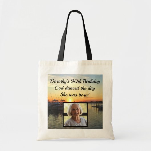 TOTE BAG 90E ANNIVERSAIRE PHOTO PERSONNALISÉE DU COUCHER DE (Devant)
