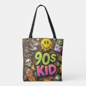 Tote Bag 90s Kids Grunge Seamless Pattern: Pizza, Skeletons (Dos)