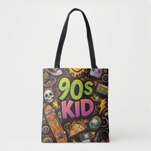 Tote Bag 90s Kids Retro Pizza Fun Pattern (Devant)