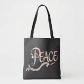 Tote Bag A beautiful, flowing script of the word "Peace" fe (Devant)