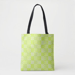 Tote Bag à damiers Amour en Lime Vert et Blanc