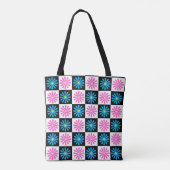 Tote Bag à damiers Aster bleu rose Floral Abstrait (Dos)