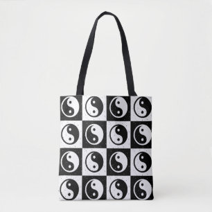 Tote Bag À damiers blanc noir Yin-yang Zen Block Imprimer