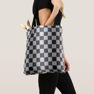 Tote Bag À damiers géométrique en noir et blanc