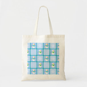 Tote Bag À damiers hiver bonhomme de neige motif et flocons