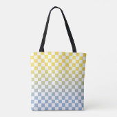 Tote Bag à damiers jaune à bleu clair et Motif blanc (Dos)