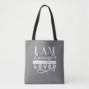 Tote Bag À damiers noir/blanc "I AM LOVVING" fourre-tout