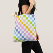 Tote Bag à damiers Pastel Rainbow (De près)
