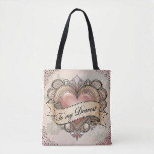 Tote Bag À ma très chère : Dessin de cœur orné