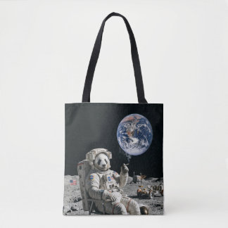 Tote Bag A panda smoking a cigarette on the moon