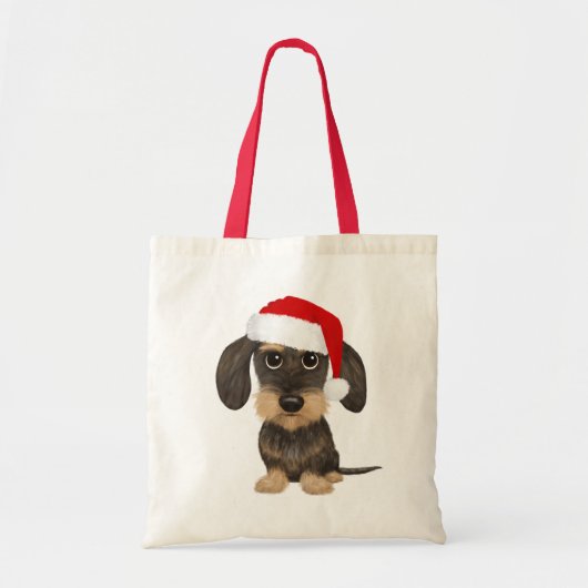 Tote Bag À poils durs Dachshund Père Noël Teckel Chien Noël (Devant)
