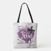 Tote Bag A PROPOS DE JÉSUS Écriture chrétienne Évangile Gra (Dos)
