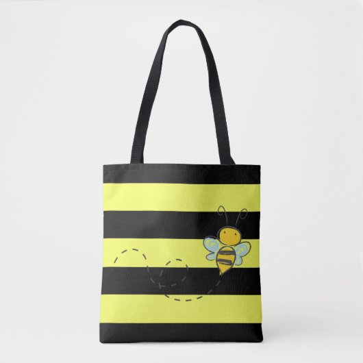 Tote Bag Abeille avec bandes noir et jaune (Devant)
