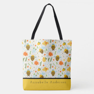 Tote Bag Abeille Mignonne Avec Casquettes Bleus Personnalis