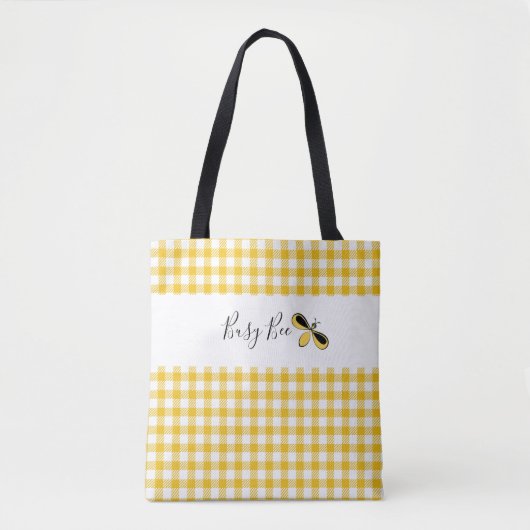 Tote Bag Abeille occupée, En vichy jaune Épaule Fourre-tout (Devant)