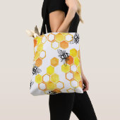 Tote Bag Abeilles de miel : Motif d'aquarelle jaune (De près)