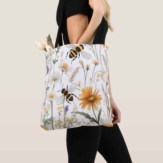 Tote Bag Abeilles Et Fleurs sauvages, (De près)