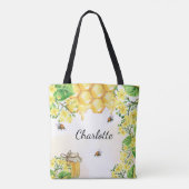 Tote Bag Abeilles miel fleurons jaune nom monogramme (Dos)