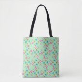 Tote Bag Abeilles, oiseaux et fleurs vert motif (Devant)