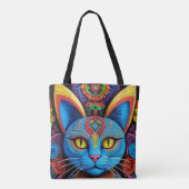 Tote Bag Abstract Cat With Yellow Eyes (Dos)