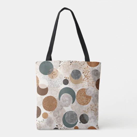 Tote Bag Abstract Geometric Circle Pattern Neutral Boho 384 (Dos)