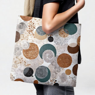 Tote Bag Abstract Geometric Circle Pattern Neutral Boho 384