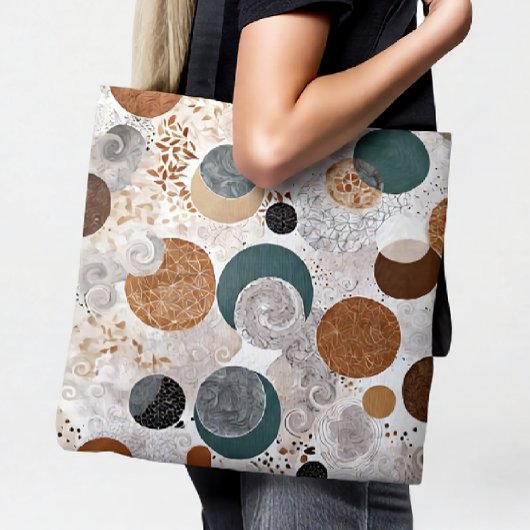 Tote Bag Abstract Geometric Circle Pattern Neutral Boho 384