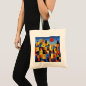 Tote Bag Abstract Geometric Cityscape Colorful Modern Art (Devant (produit))