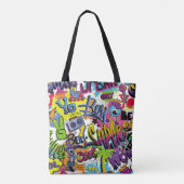 Tote Bag Abstract seamless comics pattern with palm tree, h (Dos)