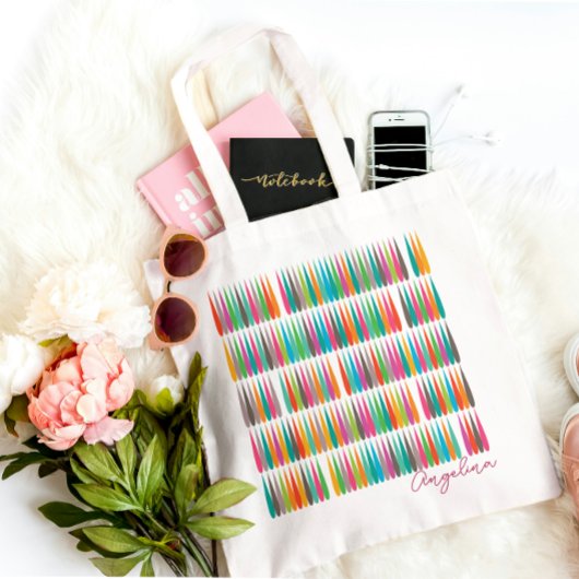 Tote Bag Abstrait arc-en-ciel gouttes motif Nom personnalis