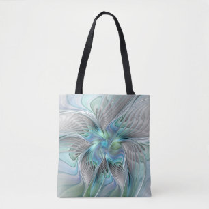 Tote Bag Abstrait Bleu Vert Papillon Imaginaire Fractal Art