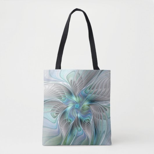 Tote Bag Abstrait Bleu Vert Papillon Imaginaire Fractal Art (Devant)