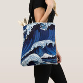 Tote Bag Abstrait Blue Ocean Waves Art de style japonais | (De près)