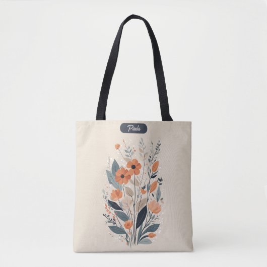 Tote Bag Abstrait Boho Floral Raw Sienna et Saumon (Devant)