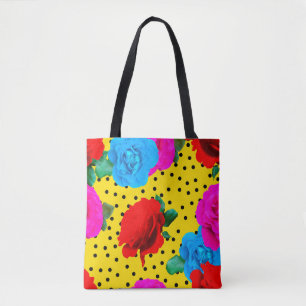 Tote Bag Abstrait Colorful Roses et Feuilles métalliques S