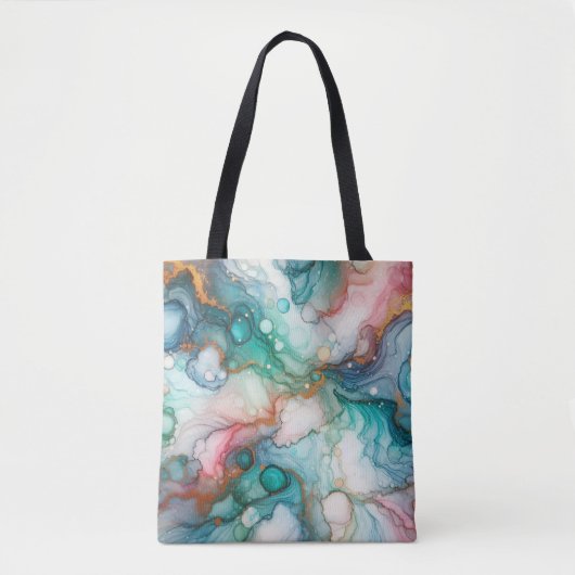 Tote Bag Abstrait en rose, sarcelle, bleu et or (Devant)
