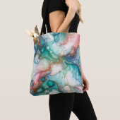 Tote Bag Abstrait en rose, sarcelle, bleu et or (De près)
