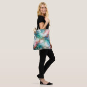 Tote Bag Abstrait en rose, sarcelle, bleu et or (Sur le modèle)