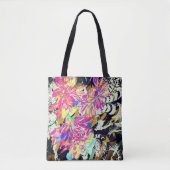 Tote Bag Abstrait fleuri et animal motif noir rose (Devant)