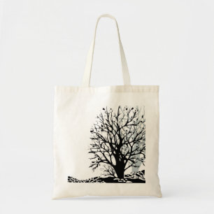 Tote Bag Abstrait moderne arbre noir silhouette ombre blanc