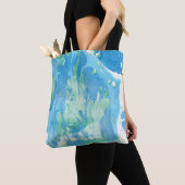 Tote Bag Abstrait moderne Modèle bleu vert blanc (De près)