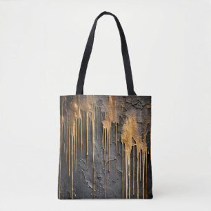 Tote Bag Abstrait Moderne Noir et Coulures d'Or Métallisé