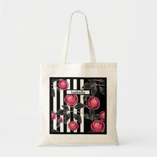 Tote Bag Abstrait moderne roses rouges feuilles croisées fl (Devant)