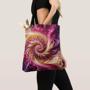 Tote Bag Abstrait Moderne Tourbillonnant Rose, Or et Violet