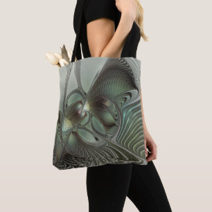 Tote Bag Abstrait Olive Sage Green Grey Fractal Art Imagina
