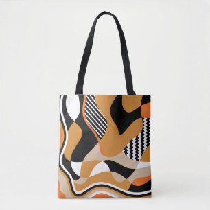 Tote Bag Abstrait ondulé : motif noir vintage