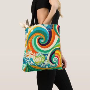 Tote Bag Abstrait rétro coloré les années 70 hippie Waves A