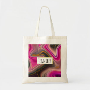 Tote Bag Abstrait rose et noir avec perruques d'or