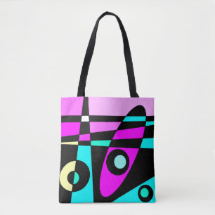 Tote Bag Abstrait Surf Turquoise Hot rose jaune noir