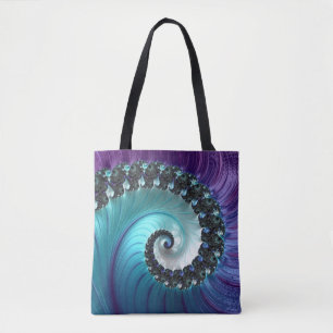 Tote Bag Abstrait Turquoise Turquoise Dégradé Spiral Fracta